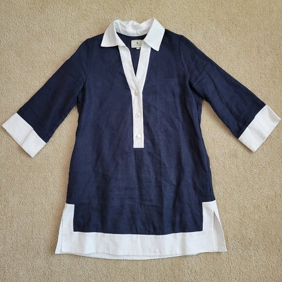 Tuckernuck Navy Blue/ White Nautical Collar Tunic Dress Size Small Beachy - Picture 1 of 9
